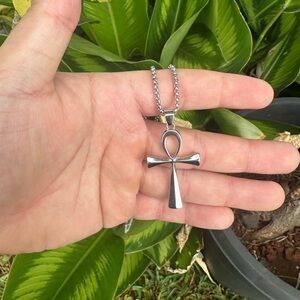Silver Stainless Steel Cross Necklace for Men and Women Waterproof Material